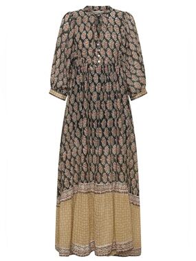 Daughters of India DOI Bhoomi Maxi Dress Onyx Size Small Black Beige Pink